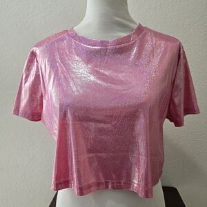 SHEIN Glittery Pink Short Sleeve Tee